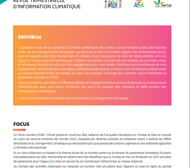 Le partenariat climatique et les préparatifs de la COP27 au centre du 7ème numéro de l’Info-Climat