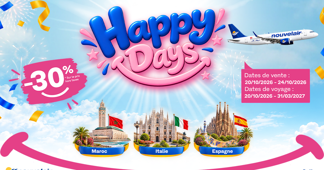 نوفلار تطلق عرضها «Happy Days»: تخفيض 30% على الرحلات نحو المغرب وإيطاليا وإسبانيا